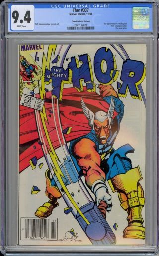 Mighty Thor 337 Cgc 9.  4 Nm Wp 1st Beta Ray Bill 1983 Canadian Price Variant