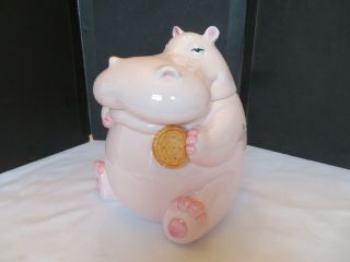 Vintage 1980’s Fitz And Floyd Ceramic Hippopotamus Hippo Cookie Jar Pale Pink