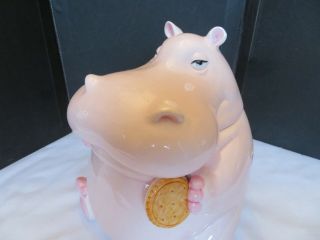Vintage 1980’s Fitz And Floyd Ceramic Hippopotamus Hippo Cookie Jar Pale Pink 2
