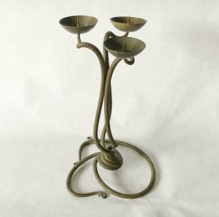 Vtg Art Nouveau Style Joe Spoon 1987 Brass Candlestick Tarnished 9.  25 " H Signed