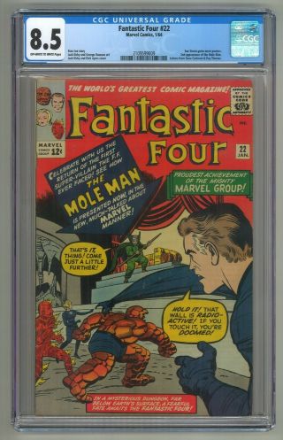Fantastic Four 22 Cgc 8.  5 Off - White To White Pages 2nd Appearance Mole Man 1964