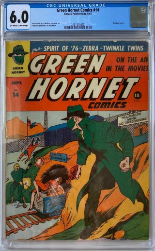 Green Hornet Comics 14 Cgc 6.  0 Ow/wp (1943) Bondage Cover L@@k