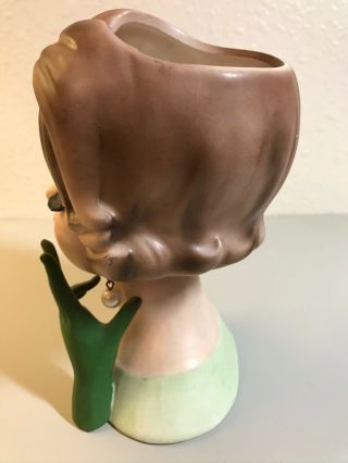 Vintage Napco Lady Head Vase Green Gloved Hand Pearl Earrings C6428 Napcoware 2