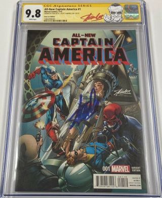 Marvel All Captain America 1 Signed Stan Lee & J.  Scott Campbell Cgc 9.  8 Ss