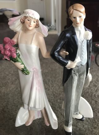 Goebel Art Deco Bride & Groom Vintage Porcelain Figurines Wedding Cake Toppers