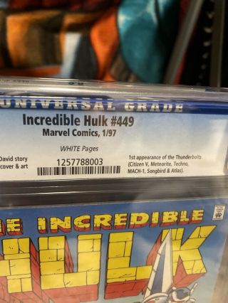 Incredible Hulk 449 CGC 9.  8 NM/MT White pages first appearance of Thunderbolts 2