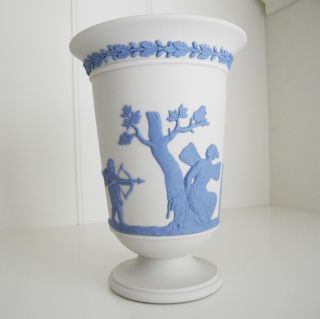 Wedgwood Jasperware Blue On White Cupid Vase