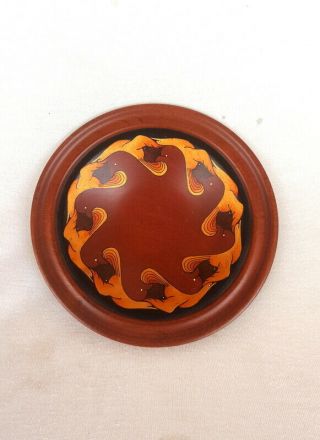 Vintage Maskit Israel Wood Bowl Hand Made Hand Painted 1986 Art Crafted Singed