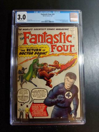 Fantastic Four 10 Cgc 3.  0 " Ow " Doctor Doom Appearance Invisible Girl Pin - Up