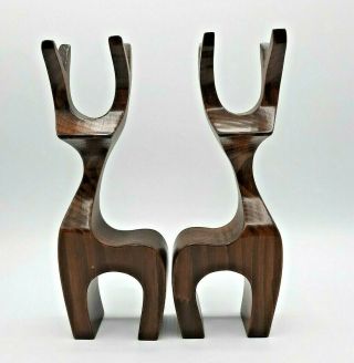 2 Mid Century Modern Style Hand Crafted Wooden Reindeer Figurines