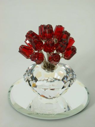 Swarovski Crystal Red Roses In Vase 283394 W/ Box And Mirror And.
