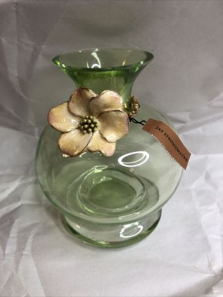 Jay Strongwater Green Vase With Enamel Flower Charm