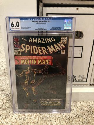 Spider - Man 28 Cgc 6.  0 Ow - W Pages Molten Man Stan Lee Steve Ditko Marvel