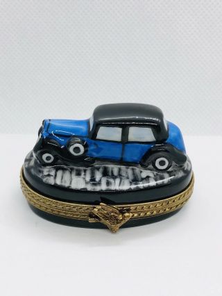 Vintage French Limoges Peint Main Trinket Box Car Signed B.  B.  Limited Cond.