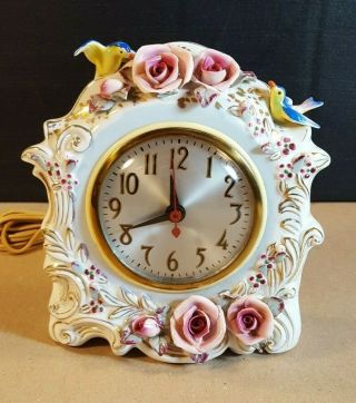 Vintage Occupied Japan Sc Porcelain Hand - Painted Electric Analog Clock