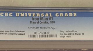 IRON MAN 1 Marvel Comics 1968 CGC 3.  0 Iron Man & Sub - Mariner Origin Retold 2