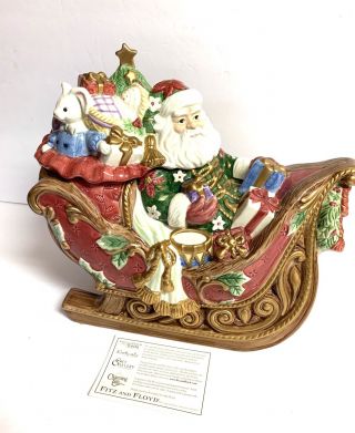 Fitz And Floyd Father Christmas Large Sleigh Centerpiece Santa Toys Cookie Jar