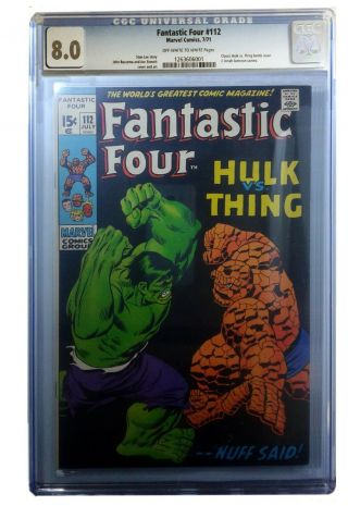 Fantastic Four 112 Cgc 8.  0 Hulk Vs Thing Key Marvel Comic Book