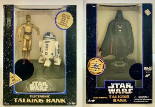 Vintage 1995 Star Wars C - 3po R2 - D2 And 1996 Darth Vader Electronic Talking Bank
