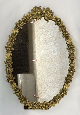 Vintage Matson Style Hollywood Regency Gilt Gold Roses Flowers Oval Mirror Frame