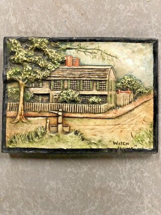 Sarah W.  Symonds Vintage Chalkware Plaque,  Witch House,  Painted