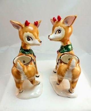 Leftons Deer Vintage Ceramic Figurine Reindeer Christmas Candle Holders Set Of 2