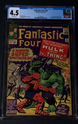 Fantastic Four 25 Cgc 4.  5 Hulk Vs Thing Classic Cover 1964