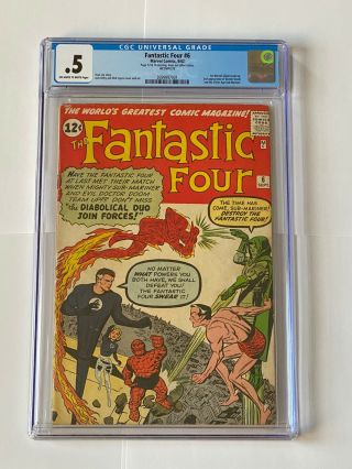 Fantastic Four 6 Cgc 0.  5 - 1st Marvel Team - Up.  2nd Appearance Of Doctor Doom.