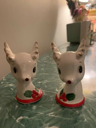 Vintage Rudolph The Red Nose Reindeer Christmas Deer Salt And Pepper Shakers