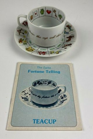 Vtg 1978 Zarka Fortune Telling Teacup Coffee Mug Saucer W/ Booklet Zodiac Tarot