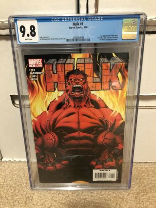 Hulk 1 (2008) | Cgc 9.  8 Nm/mt White Pages | 1st Print | 1st Red Hulk