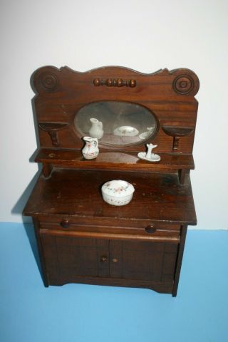 Antique Wood Salesman Sample Doll Dresser Chest Cabinet Sideboard Buffet Mirror