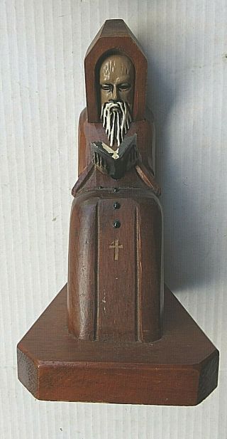 Pair Priest Monk Friar Father Religious Vintage Solid Carved Wood Bookends