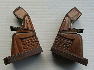 Pair Priest Monk Friar Father Religious Vintage Solid Carved Wood Bookends 2