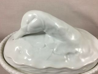 Antique french white porcelain shaped pate terrine duck signed made in France 2