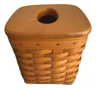 1997 Longaberger Tall Tissue Box Basket With Wood Lid Woodcrafts Vintage
