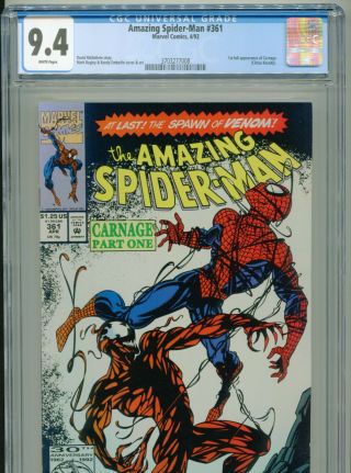 1992 Marvel Spider - Man 361 1st Appearance Carnage Cletus Kasady Cgc 9.  4