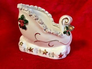 Vintage Napco Christmas Santa ' s Sleigh Reindeer Ceramic Figurines AX927 1696 3