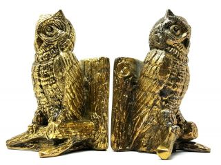 Rare 7 " Vintage Hampton Virginia Brass Owl Bookends Mid Century Decor Mcm Vtg