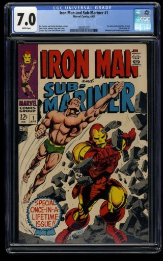 Iron Man And Sub - Mariner 1 Cgc Fn/vf 7.  0 White Pages