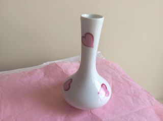 Limoges D.  Porthault - Charming Small 5.  25 " Tall Vase W/classic Pink Heart Design