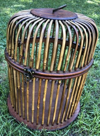 Bamboo 18” Chinese Made Bamboo Bird Cage With Brass Lock Rustic Farmhouse
