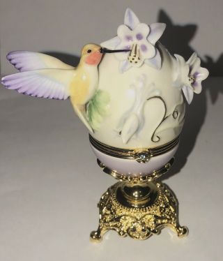 Franklin House Of Faberge Egg Trinket Box Gold Stand Hummingbird Flowers