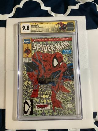 1990 Spiderman 1 Green Cover Cgc 9.  8 Ss Signed Todd Mcfarlane Spider - Man Label