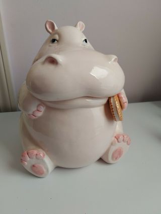 Fitz & Floyd Pink Hippo Cookie Jar.  Made In Japan