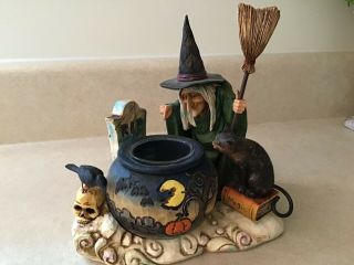 JIM SHORE Witch with Cauldron Tealight,  Cat & Tombstone - 2006 2