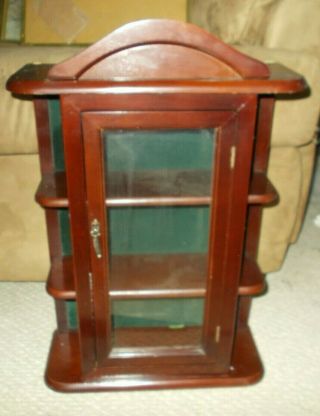 Vintage Wood And Glass Curio Cabinet Hanging For Display Miniatures Dark Wood
