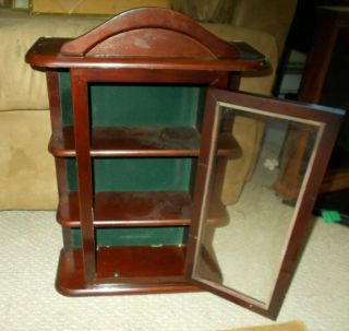 Vintage Wood And Glass Curio Cabinet Hanging For Display Miniatures Dark Wood 2