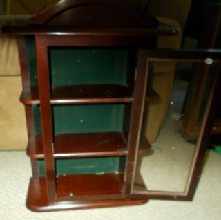 Vintage Wood And Glass Curio Cabinet Hanging For Display Miniatures Dark Wood 3