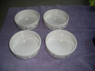 Set Of 4 Longaberger Pottery Woven Traditions Classic Blue Cereal/soup Bowls